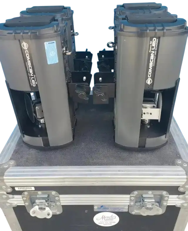 American DJ Comscan LED light fixtures w/ 2 remotes and case
