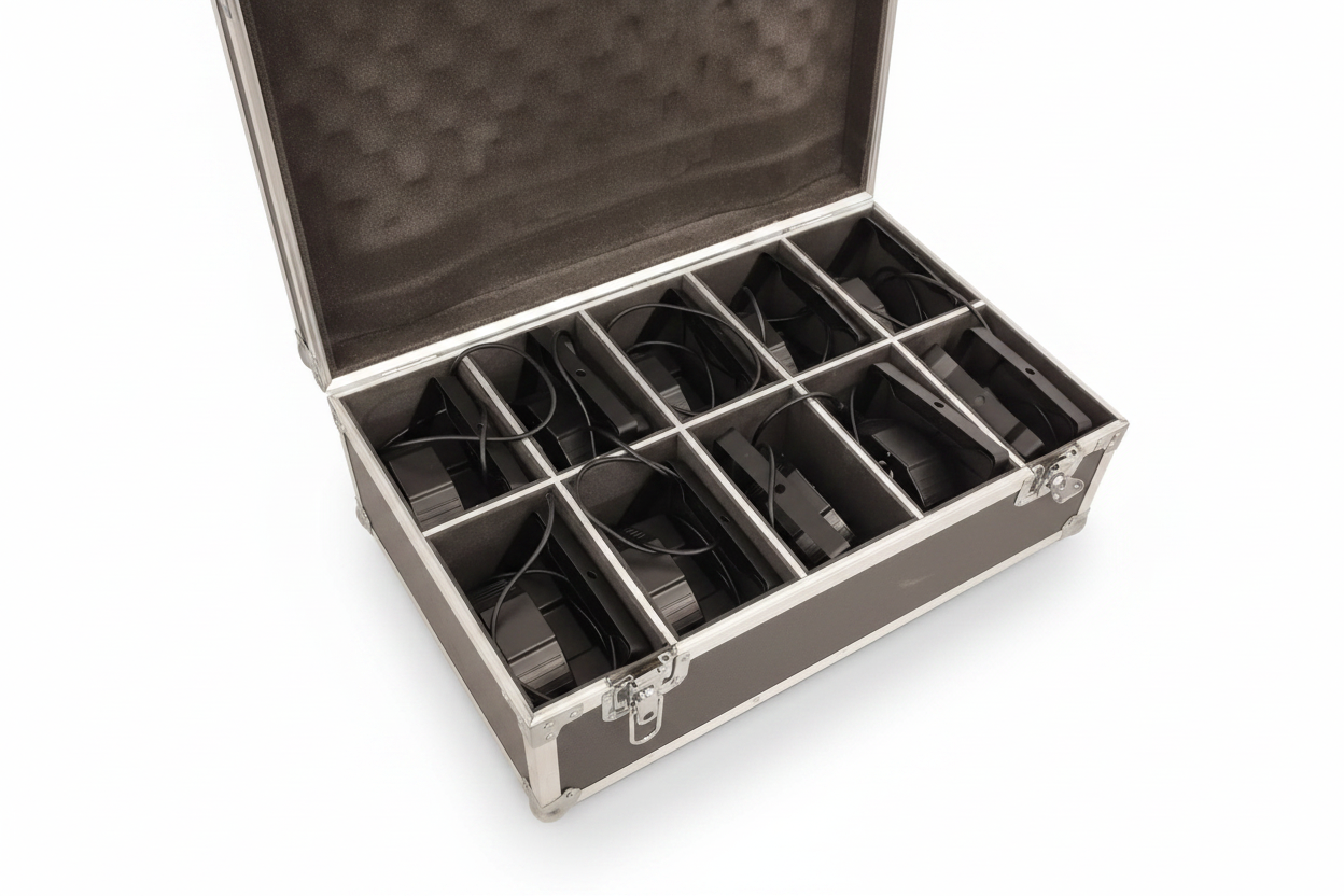 10x DMX LED Slim Par Uplights in Rolling Road Case